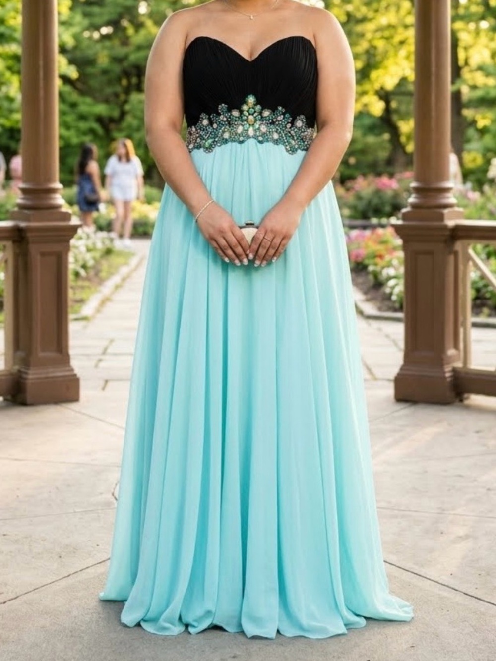 Beaded Sweetheart Prom Dress - Black & Light Teal
